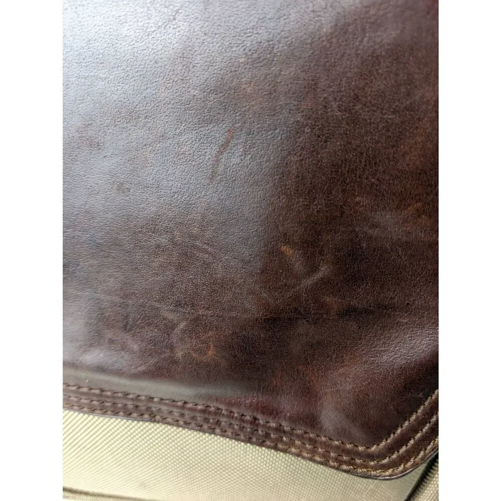 Fossil Messanger Bag Khaki Canvas Brown Leather Shoulder Strap Leather Detail Sn